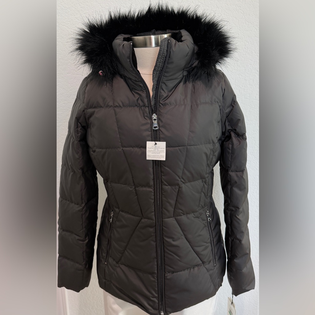 Calvin Klein Charcoal Puffer Coat With Faux Fur Trim